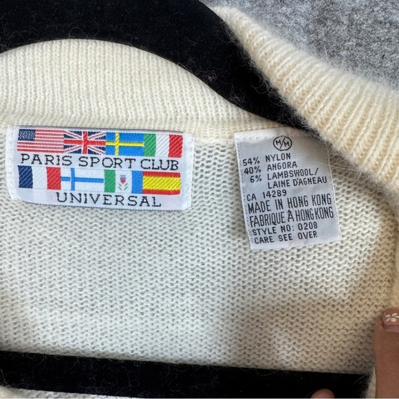 Vintage Paris Sport Club Cream Angora Lambswool Old Money Sweater Size Medium - Picture 9 of 14